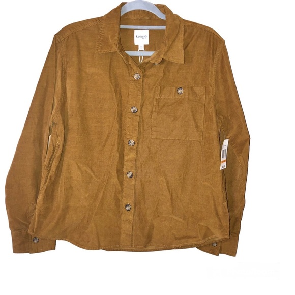 Kenzie Corduroy Ribbed Button Front Shacket Jacket Brown Size Small - Picture 1 of 5